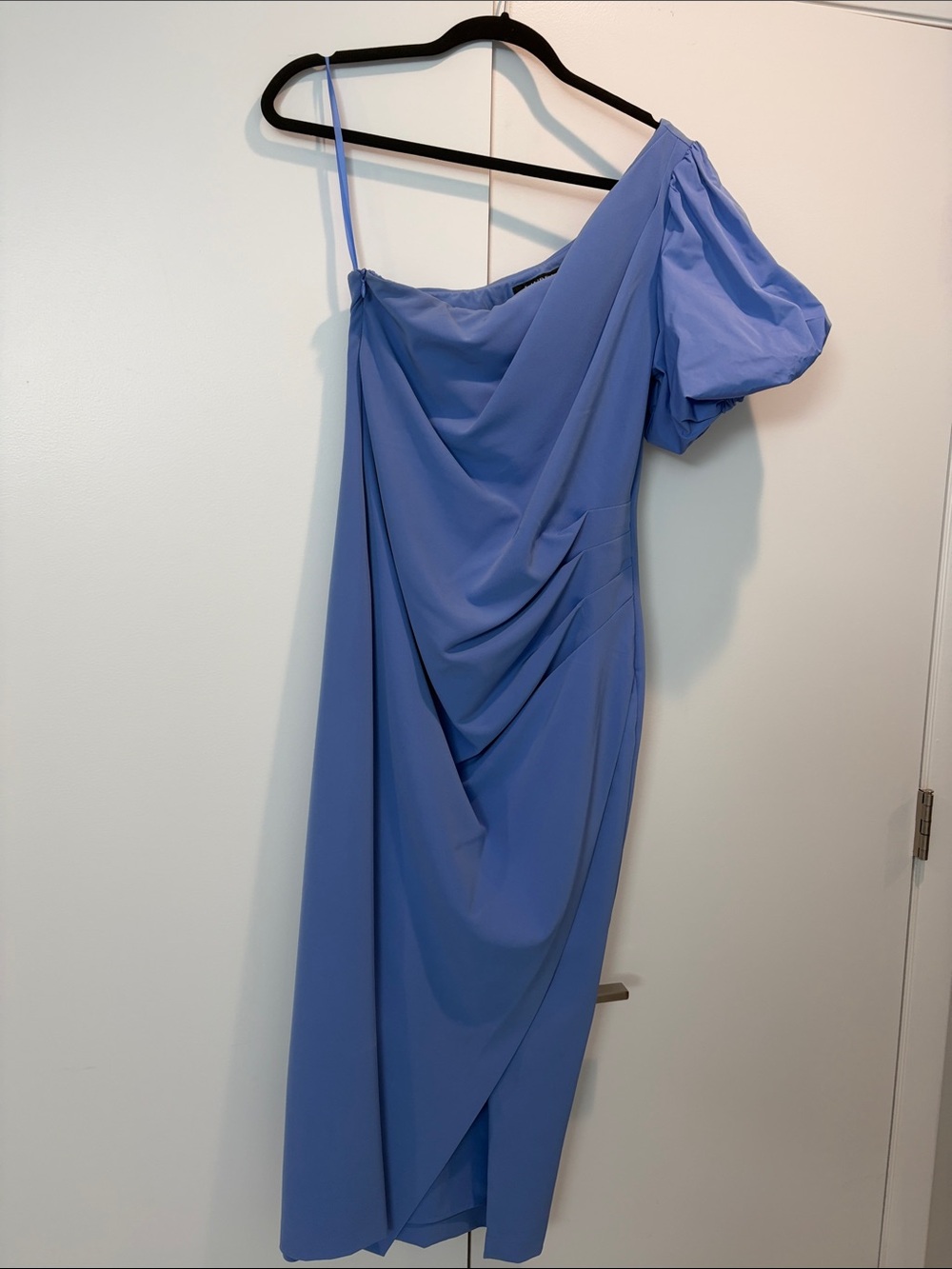 Lauren Ralph Lauren One-Shoulder Periwinkle Draped Midi Dress